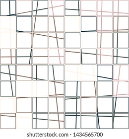 Seamless pattern. Checkered outline pattern. Asymmetrically cut squares. Nice colors on a white background.