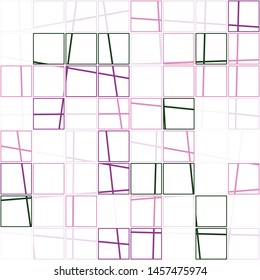 Seamless pattern. Checkered outline pattern. Asymmetrically cut squares. Nice colors on a white background.