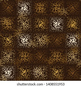 Seamless pattern. Checkered pixel camouflage, using transparency effects. The colors of golden autumn. Editable.