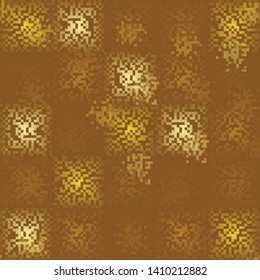 Seamless pattern. Checkered pixel camouflage, using transparency effects. The colors of golden autumn. Editable.