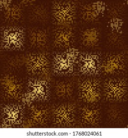 Seamless pattern. Checkered pixel camouflage, using transparency effects. The colors of golden autumn. Editable.