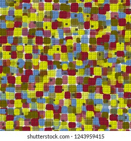 Seamless pattern with checkered pseudo-relief. Spring theme. Camouflage principle.