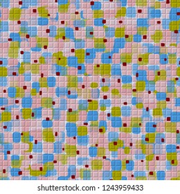 Seamless pattern with checkered pseudo-relief. Spring theme. Camouflage principle.