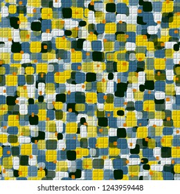 Seamless pattern with checkered pseudo-relief. Spring theme. Camouflage principle.