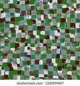 Seamless pattern with checkered pseudo-relief. Spring theme. Camouflage principle.