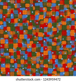 Seamless pattern with checkered pseudo-relief. Spring theme. Camouflage principle.