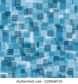 Seamless pattern. Checkered random texture. Ice shades.