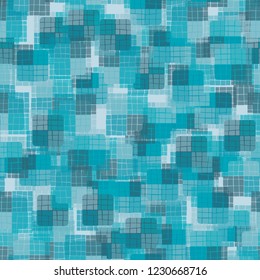 Seamless pattern. Checkered random texture. Ice shades.
