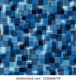 Seamless pattern. Checkered random texture. Ice shades.