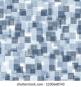 Seamless pattern. Checkered random texture. Ice shades.