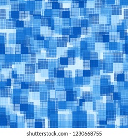 Seamless pattern. Checkered random texture. Ice shades.