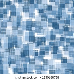 Seamless pattern. Checkered random texture. Ice shades.