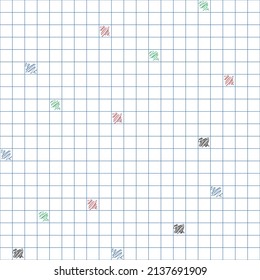 Seamless pattern, checkered sheet with doodles in them