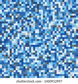Seamless pattern. The checkered structure intersects with wavy edges. Blue ice colors.