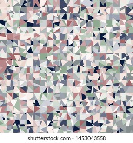 Seamless pattern. The checkered structure intersects with randomly scattered triangles. Multicolored chaos.