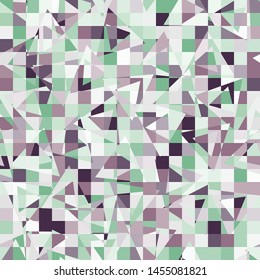 Seamless pattern. The checkered structure intersects with randomly scattered triangles. A multi-colored palette.