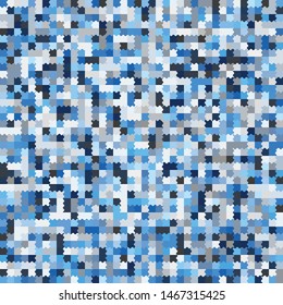 Seamless pattern. The checkered structure intersects with wavy edges. Blue ice colors.