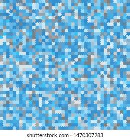 Seamless pattern. The checkered structure intersects with wavy edges. Blue ice colors.