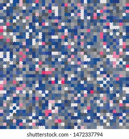 Seamless pattern. The checkered structure intersects with wavy edges. Blue ice colors.