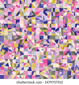 Seamless pattern. The checkered structure intersects with randomly scattered triangles. Chaotic colors.