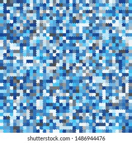 Seamless pattern. The checkered structure intersects with wavy edges. Blue ice colors.