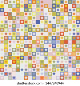 Seamless pattern. Checkered texture with crosses. Chaotic painted picture. Nice colors.