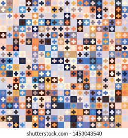 Seamless pattern. Checkered texture with crosses. Chaotic painted picture. Nice colors.