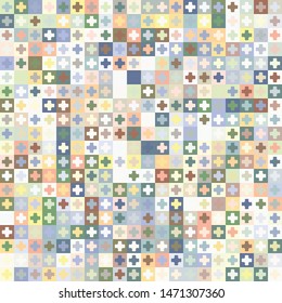 Seamless pattern. Checkered texture with crosses. Chaotic painted picture. Nice colors.