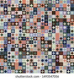 Seamless pattern. Checkered texture with crosses. Chaotic painted picture. Nice colors.
