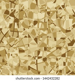 Seamless pattern. The checkered texture intersects with chaotically laid broken circles. The colors of old paper. Use for fabrics, interiors and other design.
