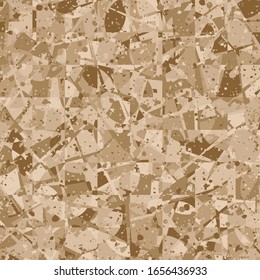 Seamless pattern. The checkered texture intersects with chaotically laid broken circles. The colors of old paper. Use for fabrics, interiors and other design.