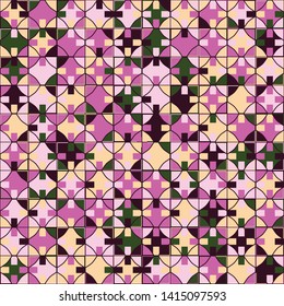 Seamless pattern. Checkered texture with openwork structure. Chaotic colored elements.