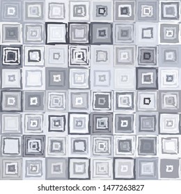 Seamless pattern. Checkered winter camouflage. Blue-gray shades. Strokes of a rough brush. Grunge style.