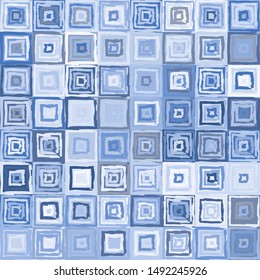 Seamless pattern. Checkered winter camouflage. Blue-gray shades. Strokes of a rough brush. Grunge style.
