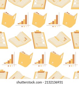 Seamless pattern with checklist and books. Flat vector illustration.