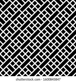 Seamless pattern. Checks, blocks ornament. Squares, rectangles. Ethnic motif. Geometric background. Rhombuses, polygons backdrop. Diamonds, bricks wallpaper. Digital paper, abstract. Vector artwork.