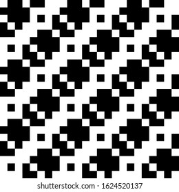 Seamless pattern. Checks, figures ornament. Geometric background. Tiles, curves backdrop. Squares, shapes wallpaper. Ethnic motif. Mosaic illustration. Digital paper, textile print, abstract vector.