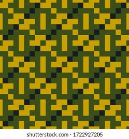 Seamless pattern. Checks, strokes, figures ornament. Squares, rectangles, shapes wallpaper. Ethnic motif. Tiles, forms, slabs backdrop. Geometric background. Mosaic illustration. Vector abstract.