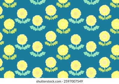 Seamless pattern of cheerful blooming dandelions