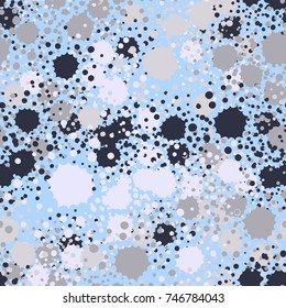 Seamless pattern. Cheerful camouflage. Drops and sprays. Five-color palette. For 3D models and design works.