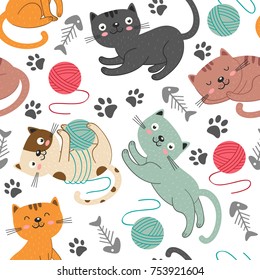 seamless pattern with cheerful cats  - vector illustration, eps

