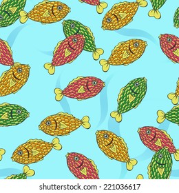 Seamless pattern with cheerful fishes
