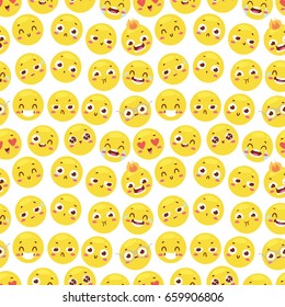 Seamless pattern with cheerful happy smile emojji faces website yellow expression emotion icons background vector illustration