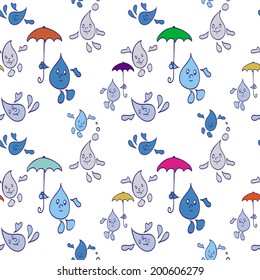 seamless pattern with cheerful rain. colored drops on white background
