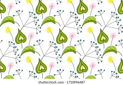 Flores silvestres alegres en tonos pastel sobre fondo blanco.