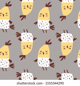 Seamless pattern of cheerful yellow chickens.Print for kids.Texture for gift paper, bed linen, textiles.Wallpaper.