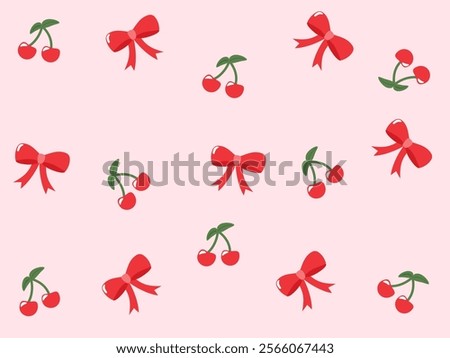 Seamless pattern cheery and ribbon with pink background 