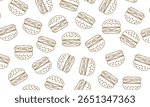 Seamless Pattern of a Cheese Burger. Doodle burger background.  Seamless pattern of hamburger 