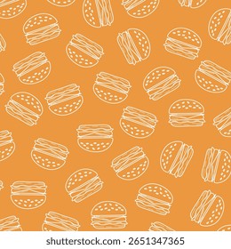 Padrão perfeito de um hambúrguer de queijo. Fundo de hambúrguer de doodle.  Padrão contínuo de hambúrguer 
