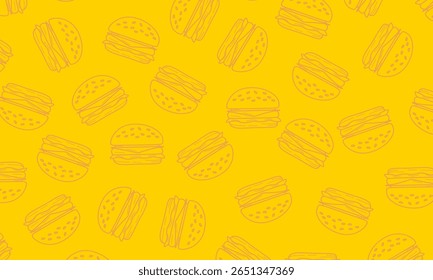 Padrão perfeito de um hambúrguer de queijo. Fundo de hambúrguer de doodle.  Padrão contínuo de hambúrguer 